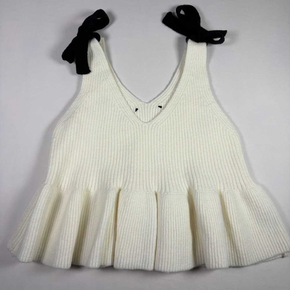 Forever 21 Peplum Top Bow Ribbed Knit Coquette Balletcore Romantic Chic Women S
